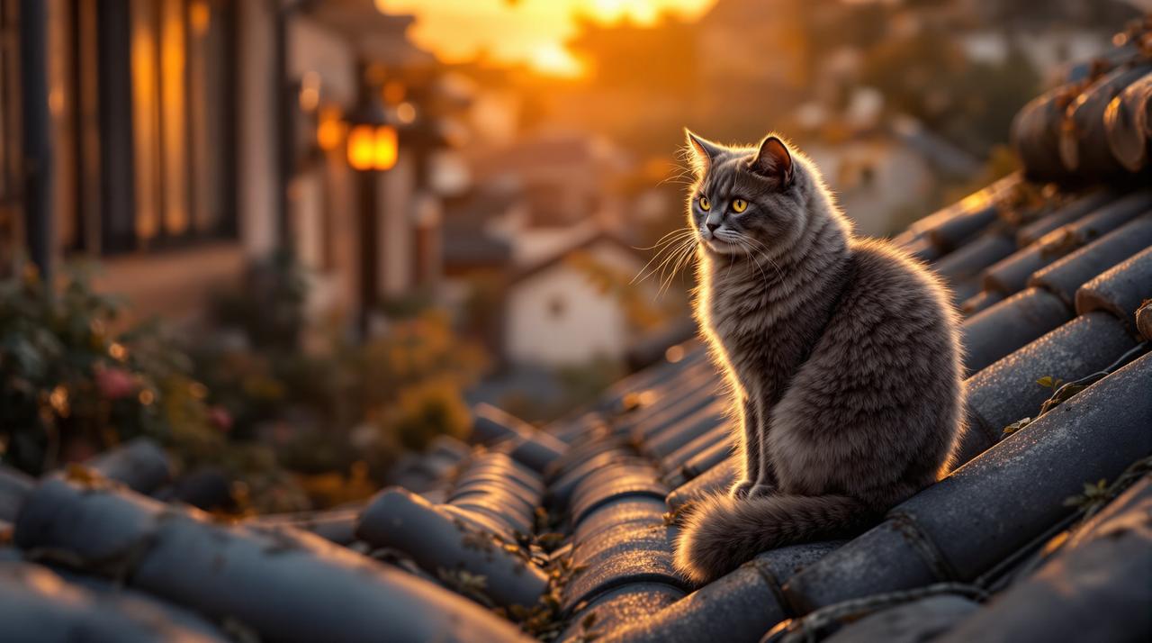 瓦房顶上的猫